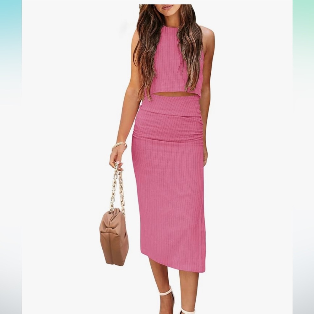 Chic Pink Women's Skirt Set from PrettyGarden